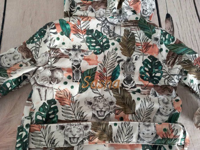 Peignoir savane verte / micro-éponge bambou taupe