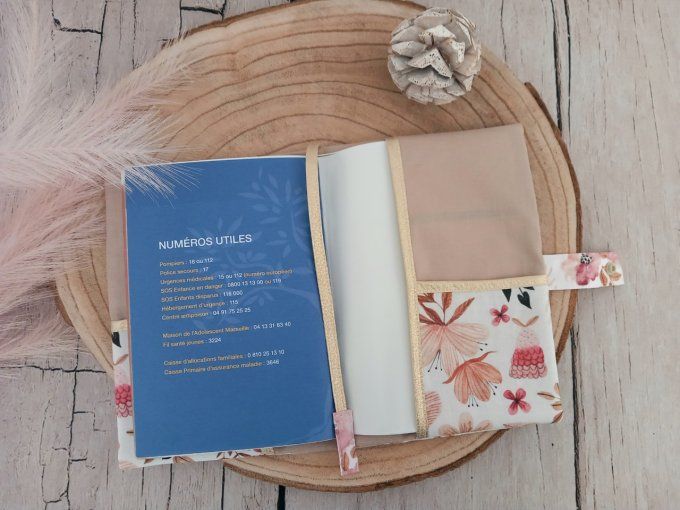 Protège carnet de santé fleurs sauvages / uni beige