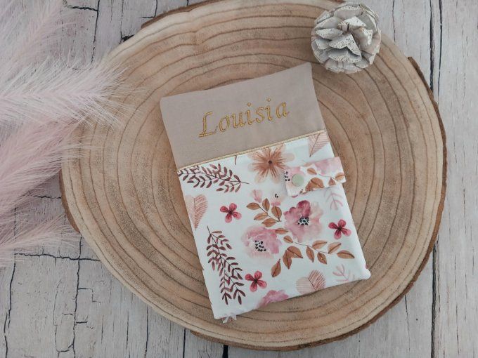 Protège carnet de santé fleurs sauvages / uni beige
