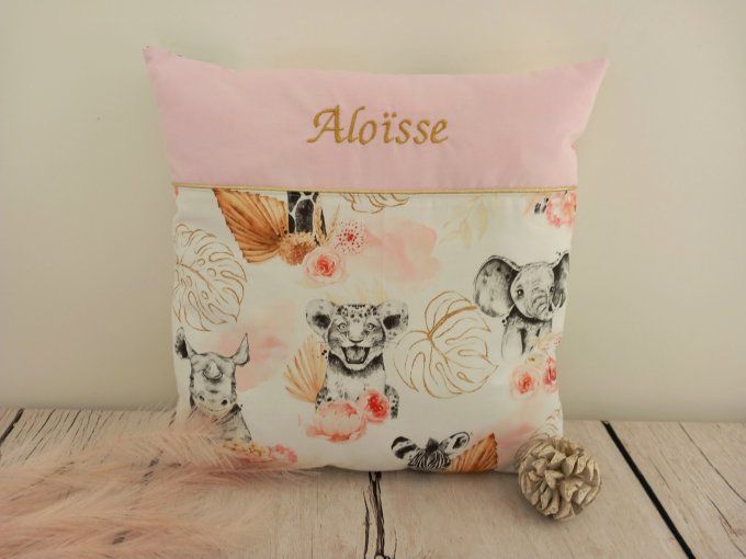 Coussin avec housse personnalisée 40 x 40 cm savane corail / rose clair