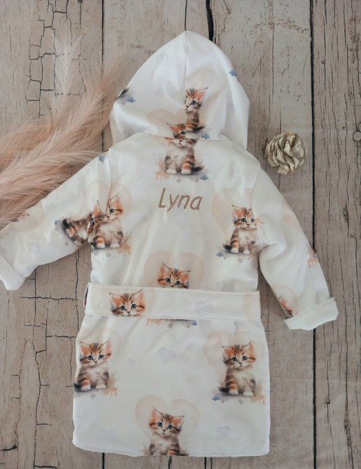 Peignoir chat / micro-éponge bambou blanche