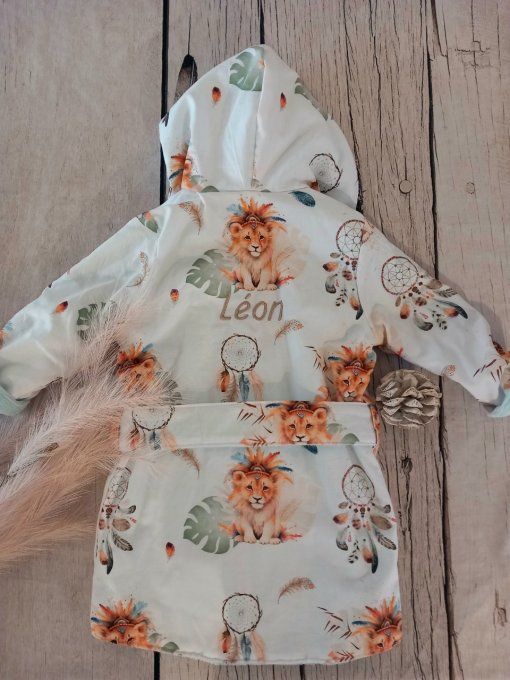 Peignoir lion boho / micro-éponge bambou verte