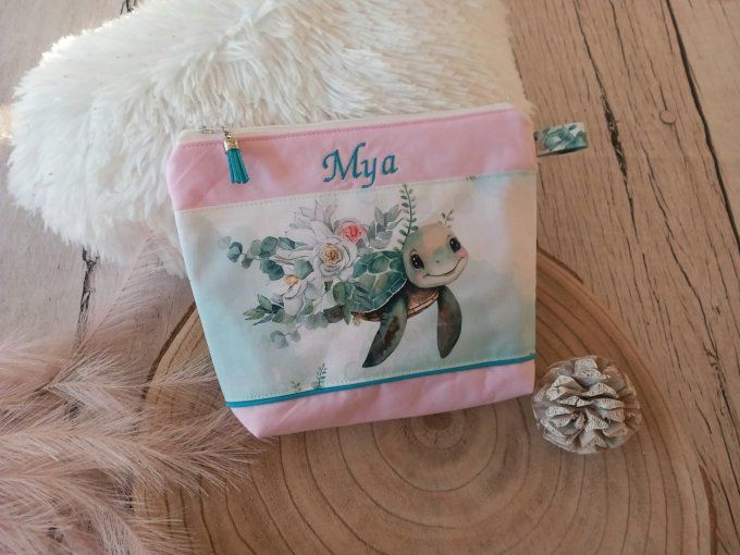 Trousse de toilette tortue / uni rose clair