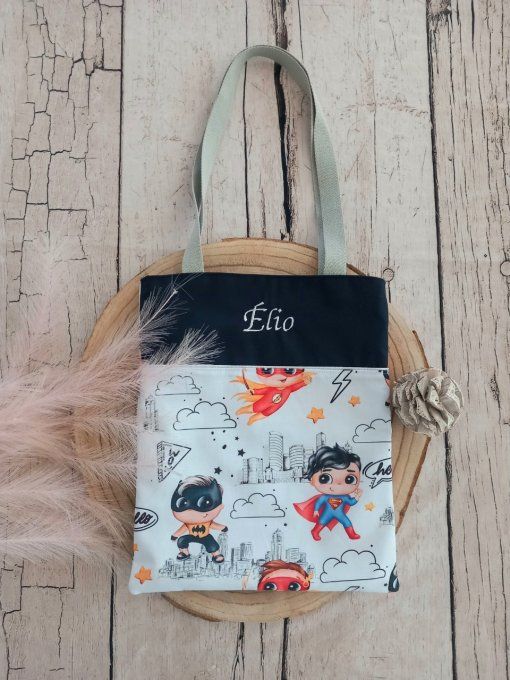 Tote bag enfant héros garçons / uni bleu marine