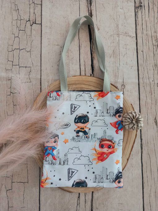 Tote bag enfant héros garçons / uni bleu marine
