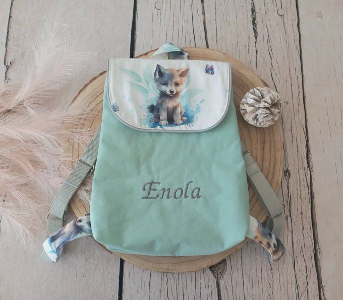 Sac à dos rabat loup / uni vert clair