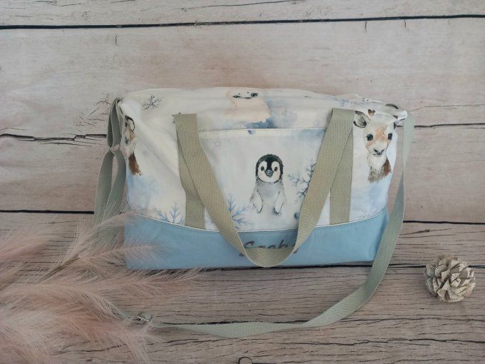 Sac à langer banquise / tissu uni bleu clair