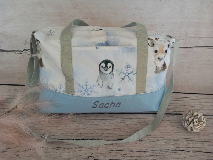 Sac à langer banquise / tissu uni bleu clair