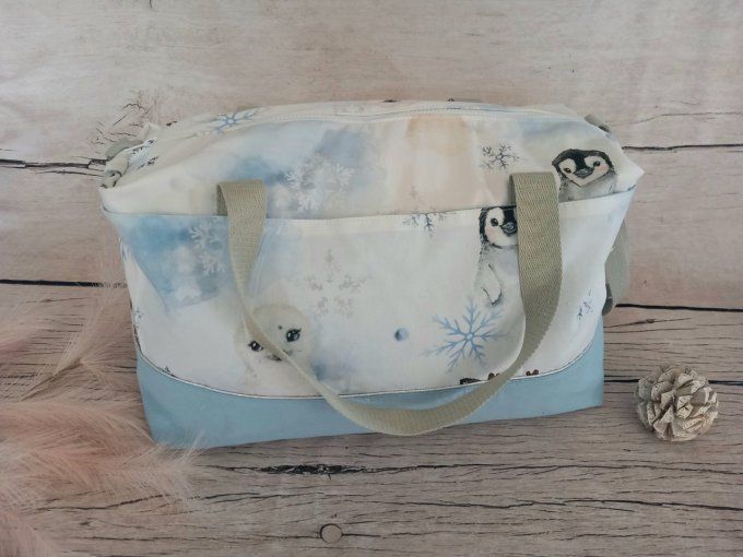 Sac à langer banquise / tissu uni bleu clair