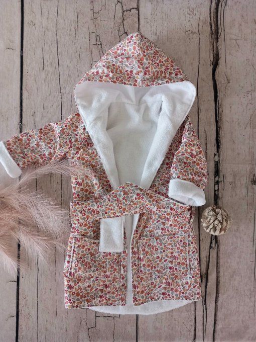 Peignoir fleurette / micro-éponge bambou blanche