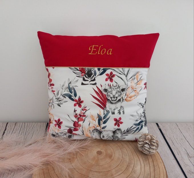 Coussin et housse personnalisée 40 x 40 cm savane bordeaux