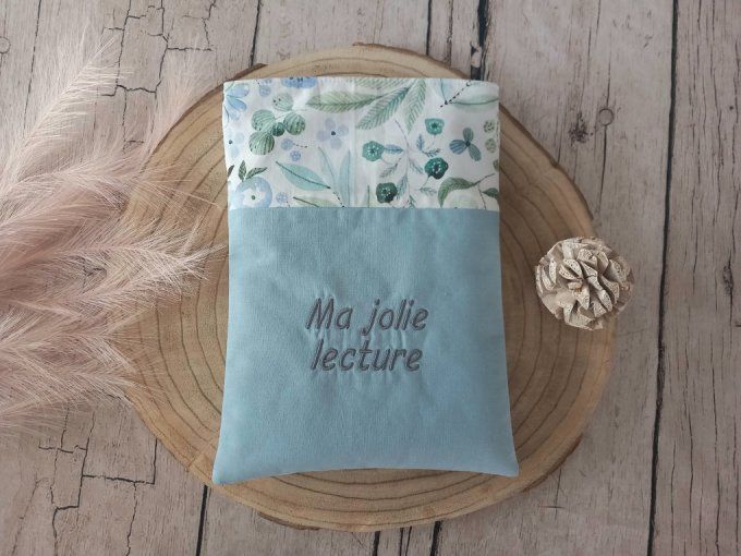 Pochette à livres fleurs bleues / uni bleu clair