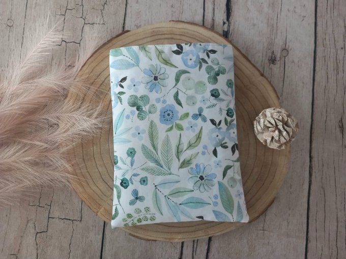 Pochette à livres fleurs bleues / uni bleu clair