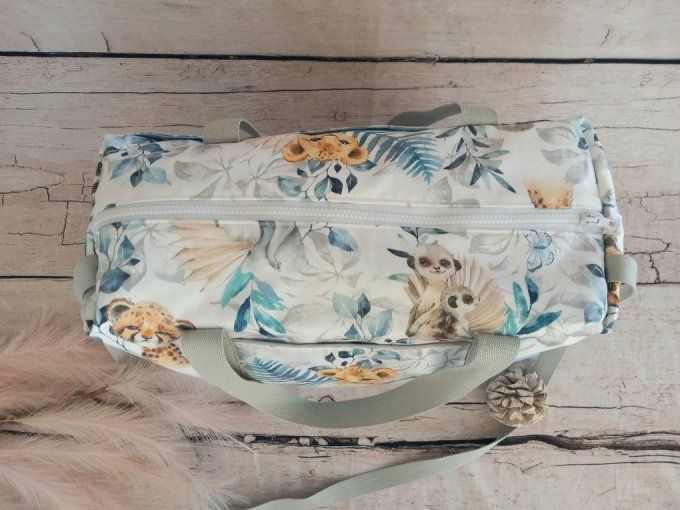 Sac à langer animaux bleus / tissu uni bleu clair