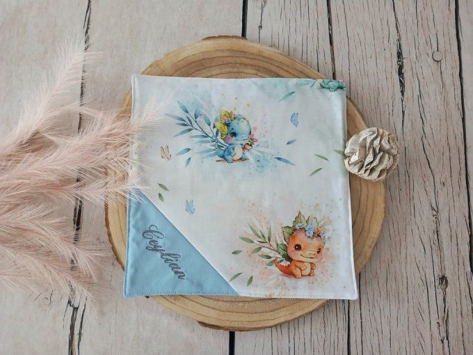 Serviette de table 30 x 30 cm dragons / uni bleu clair