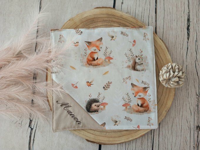 Serviette de table animaux de la forêt / uni beige
