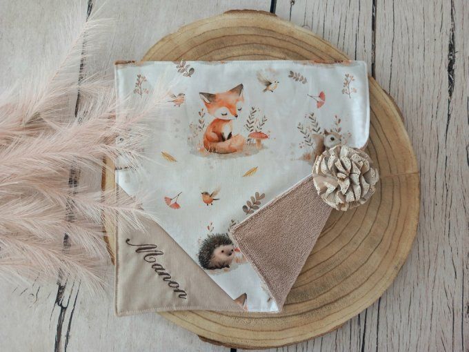 Serviette de table animaux de la forêt / uni beige