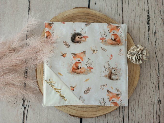 Serviette de table animaux de la forêt / uni écru