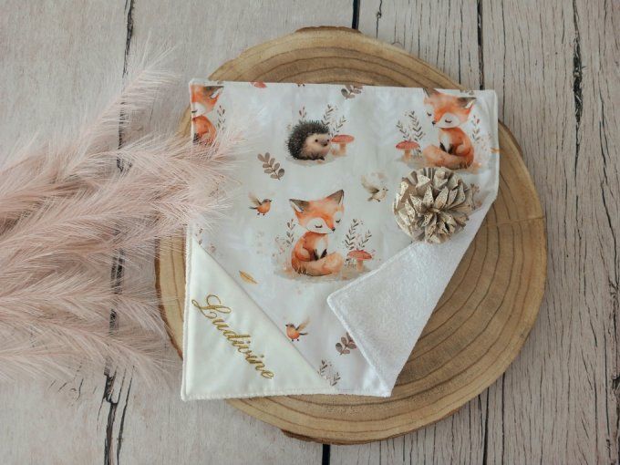 Serviette de table animaux de la forêt / uni écru
