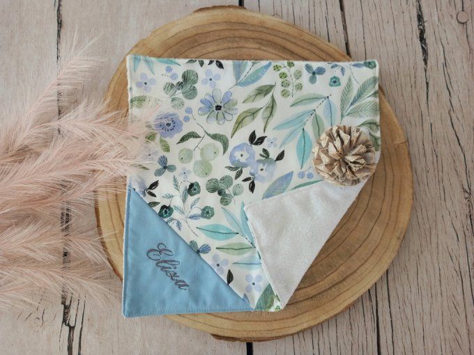Serviette de table 30 x 30 cm fleurs bleues / uni bleu clair