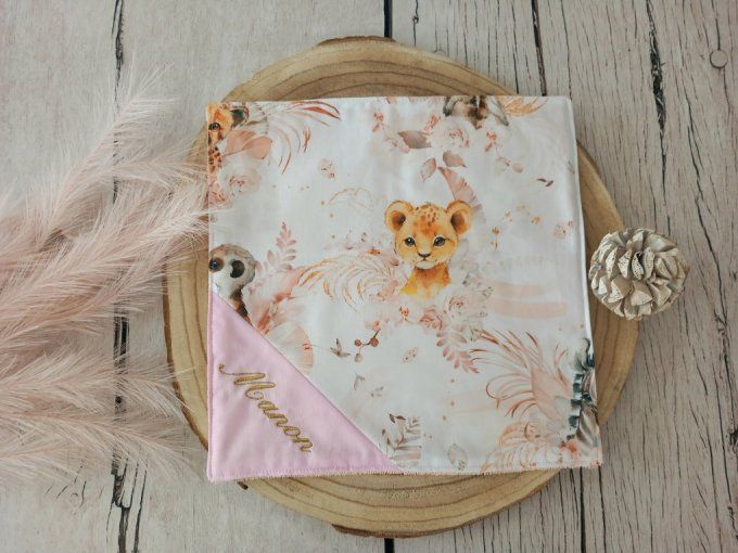 Serviettes de table 30 x 30 cm animaux beiges / uni rose clair