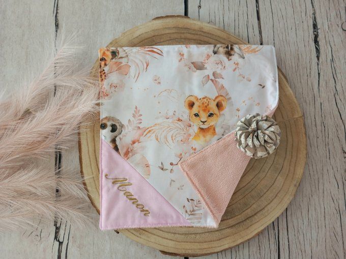 Serviettes de table 30 x 30 cm animaux beiges / uni rose clair