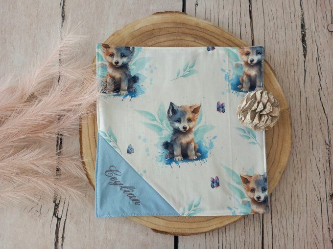 Serviette de table 30 x 30 cm loup / uni bleu clair