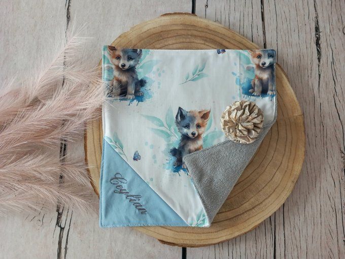 Serviette de table 30 x 30 cm loup / uni bleu clair