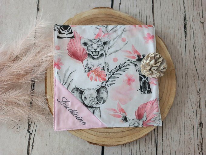 Serviette de table 30 x 30 cm savane rose / uni rose clair