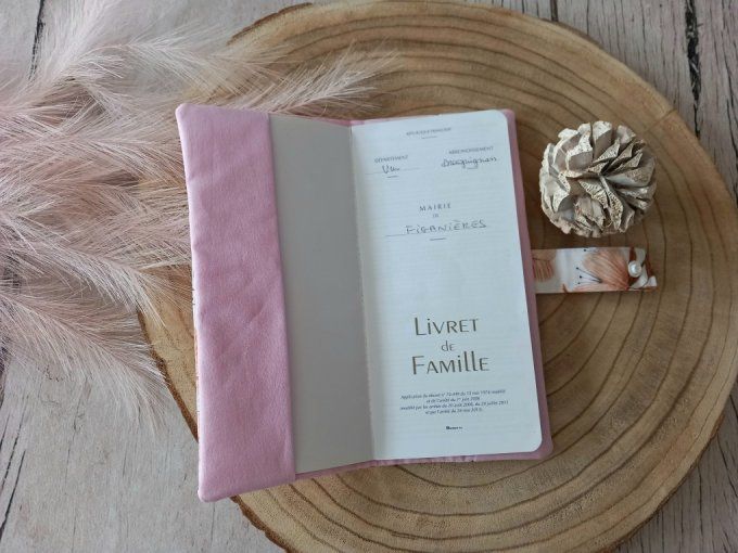 Protège livret de famille fleurs sauvages / uni rose clair