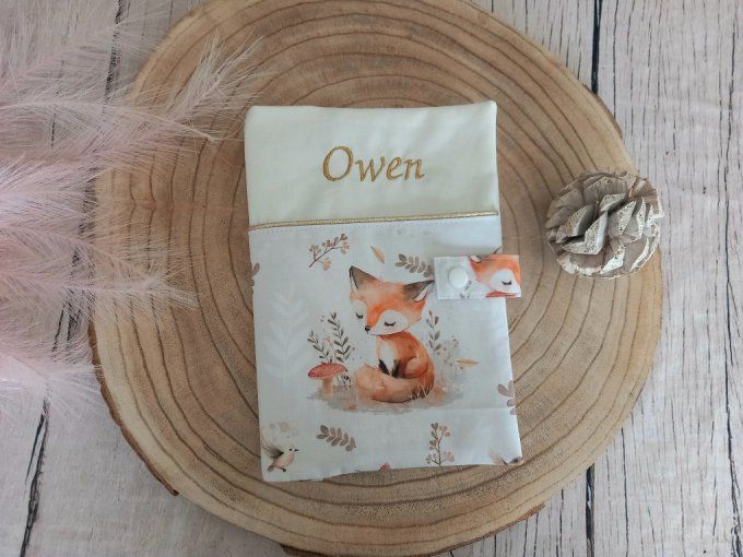 Protège carnet de santé animaux de la forêt / uni écru