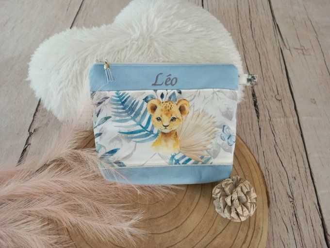 Trousse de toilette animaux bleus / uni bleu clair