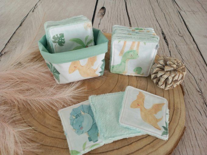 Lingettes 9x9 cm dino vert / micro-éponge bambou verte
