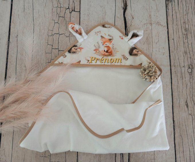 Cape de bain animaux de la forêt / micro-éponge bambou blanche