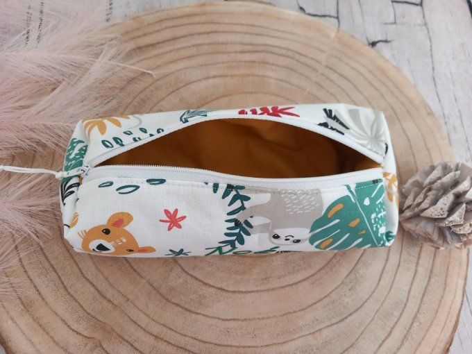 Trousse d'école jungle blanche / uni ocre