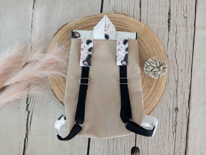 Sac à dos rabat panda /  uni beige