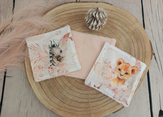 Lingettes 15 x 15 cm animaux beiges 