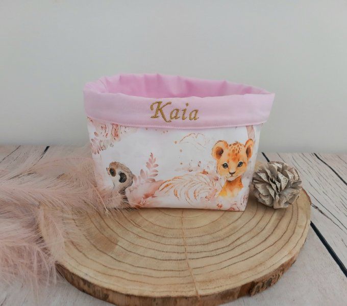 Panière à couches animaux beiges / uni rose clair
