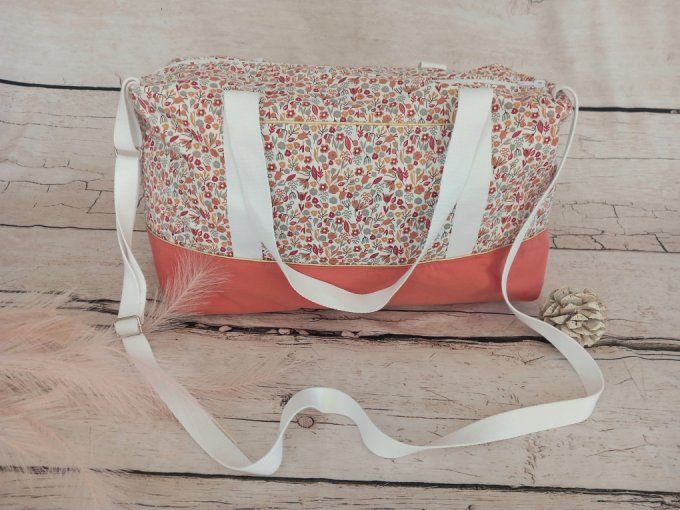 Sac à langer fleurette / uni marsala