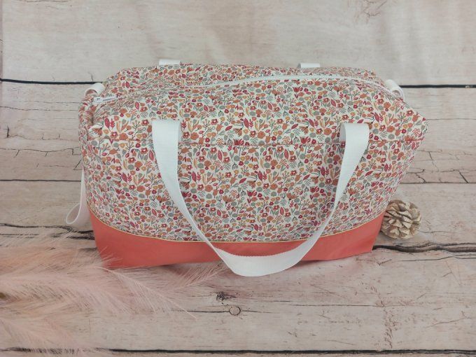 Sac à langer fleurette / uni marsala