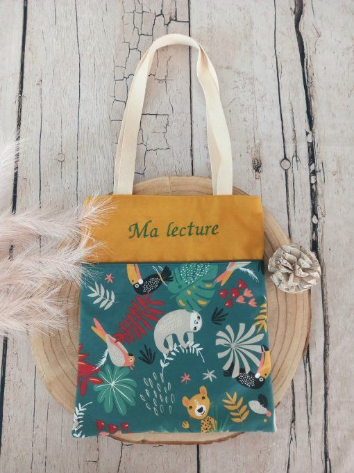 Tote bag enfant jungle verte / uni ocre
