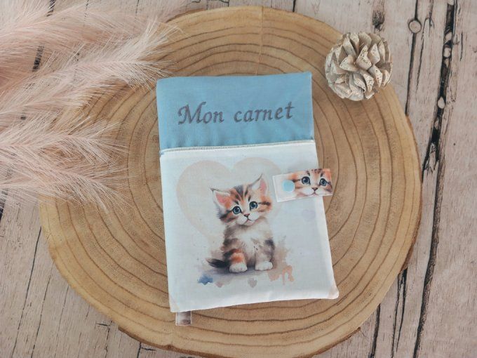 Protège carnet de santé chat / uni bleu clair