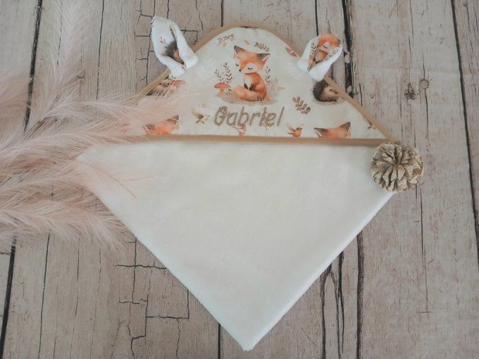 Cape de bain animaux de la forêt / micro-éponge bambou blanche