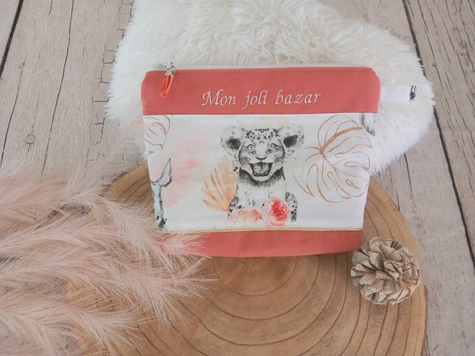 Trousse de toilette savane corail / uni marsala