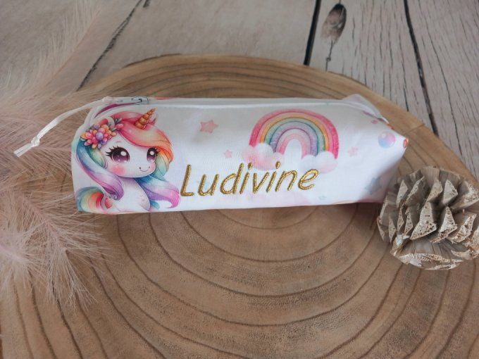 Trousse d'école licorne / prénom doré