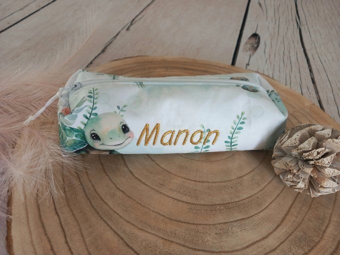 Trousse d'école tortue / uni vert clair