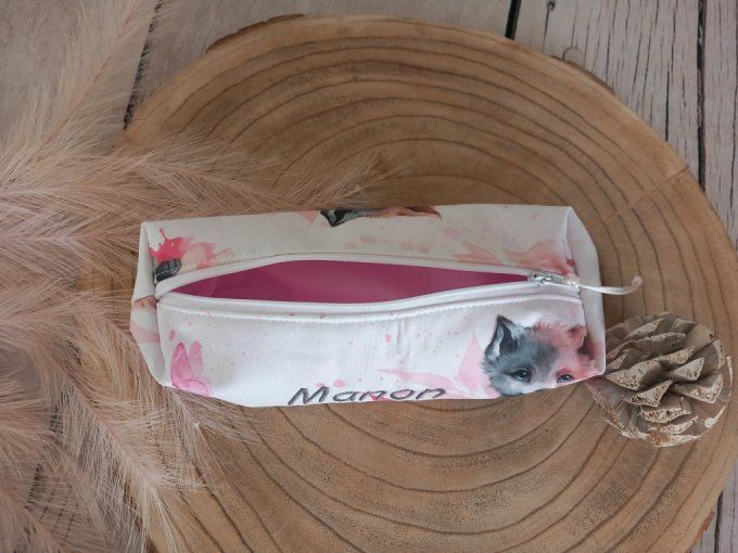 Trousse d'école louve / uni rose clair