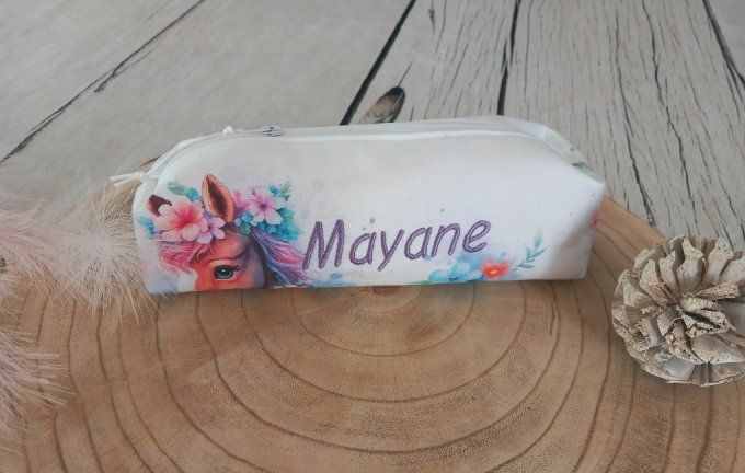 Trousse d'école cheval / uni rose clair
