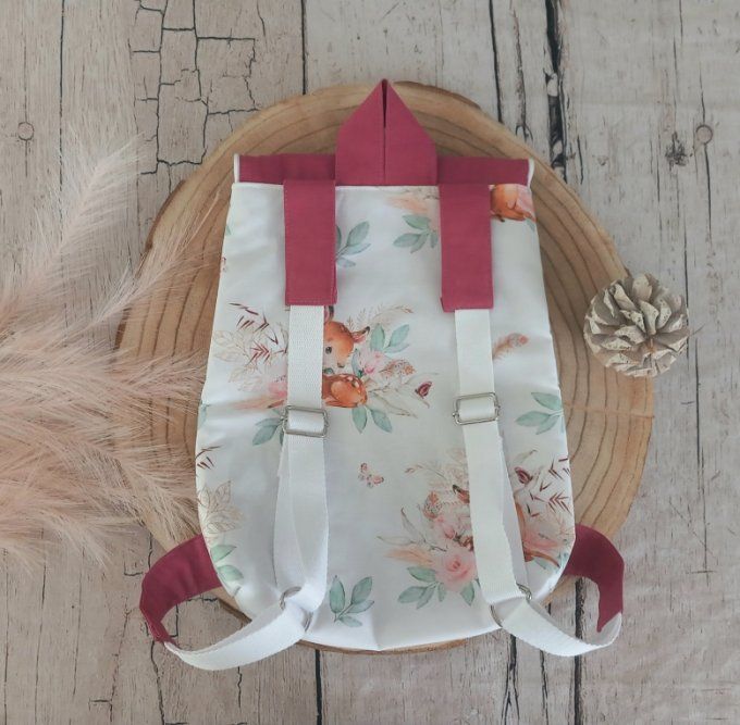 Sac à dos enfant biche boho / rabat uni framboise