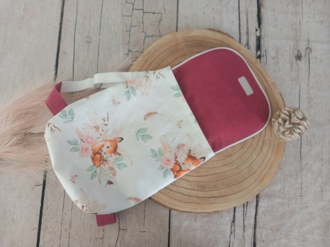 Sac à dos enfant biche boho / rabat uni framboise